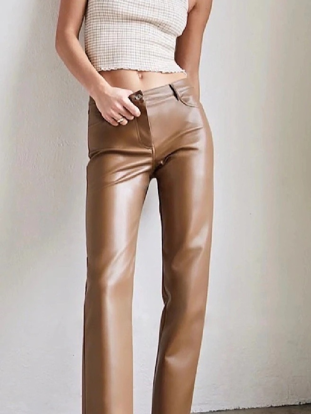 Aritzia Wilfred Melina Vegan Leather Pants Cognac Brown Size 4